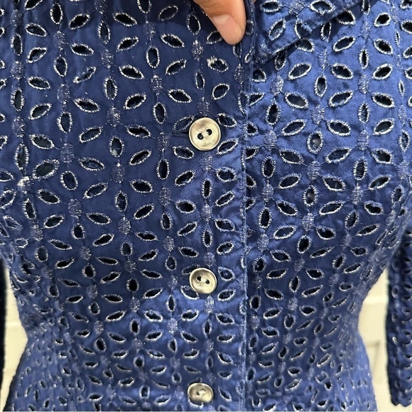 Neiman Marcus Long Blue Flare  Eyelet Jacket - Cotton Size 4 - Picture 5 of 8